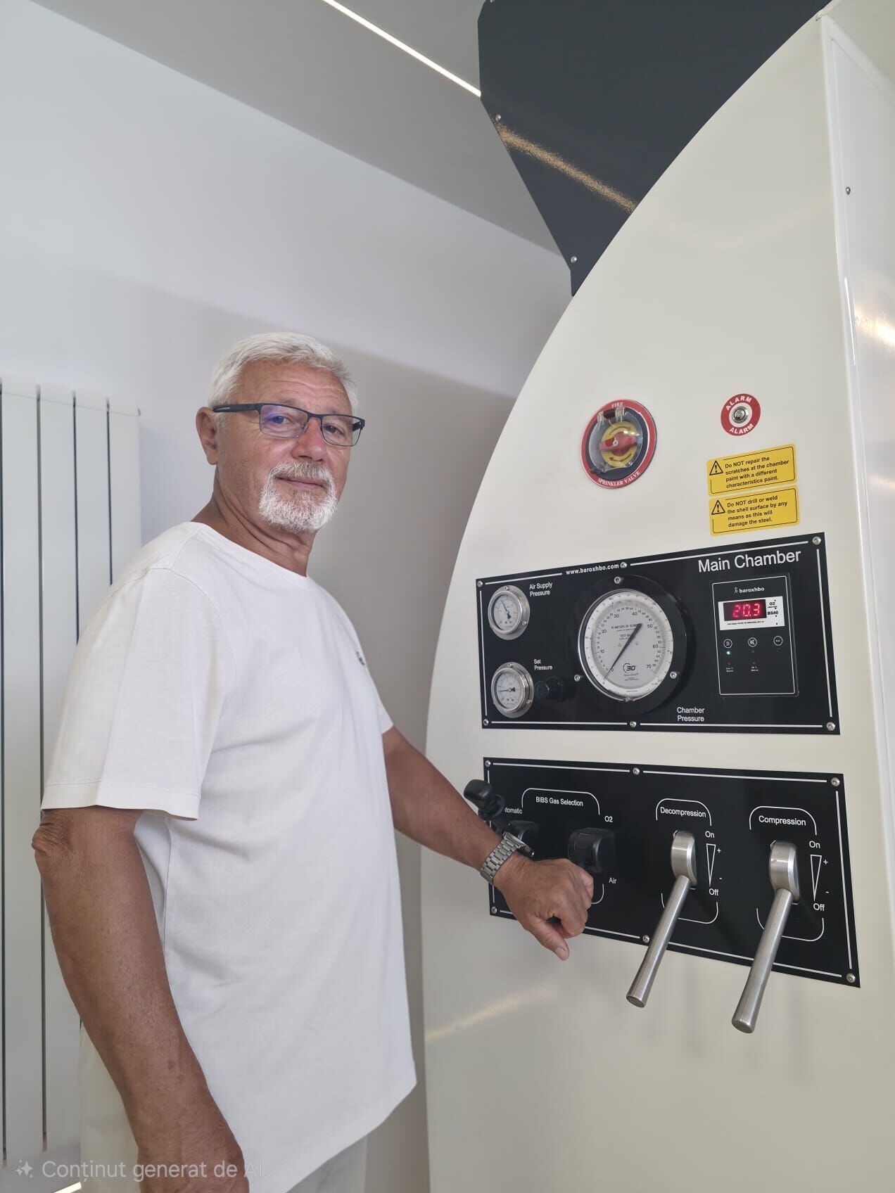 Membru al echipei Hyperbarica la panoul camerei principale